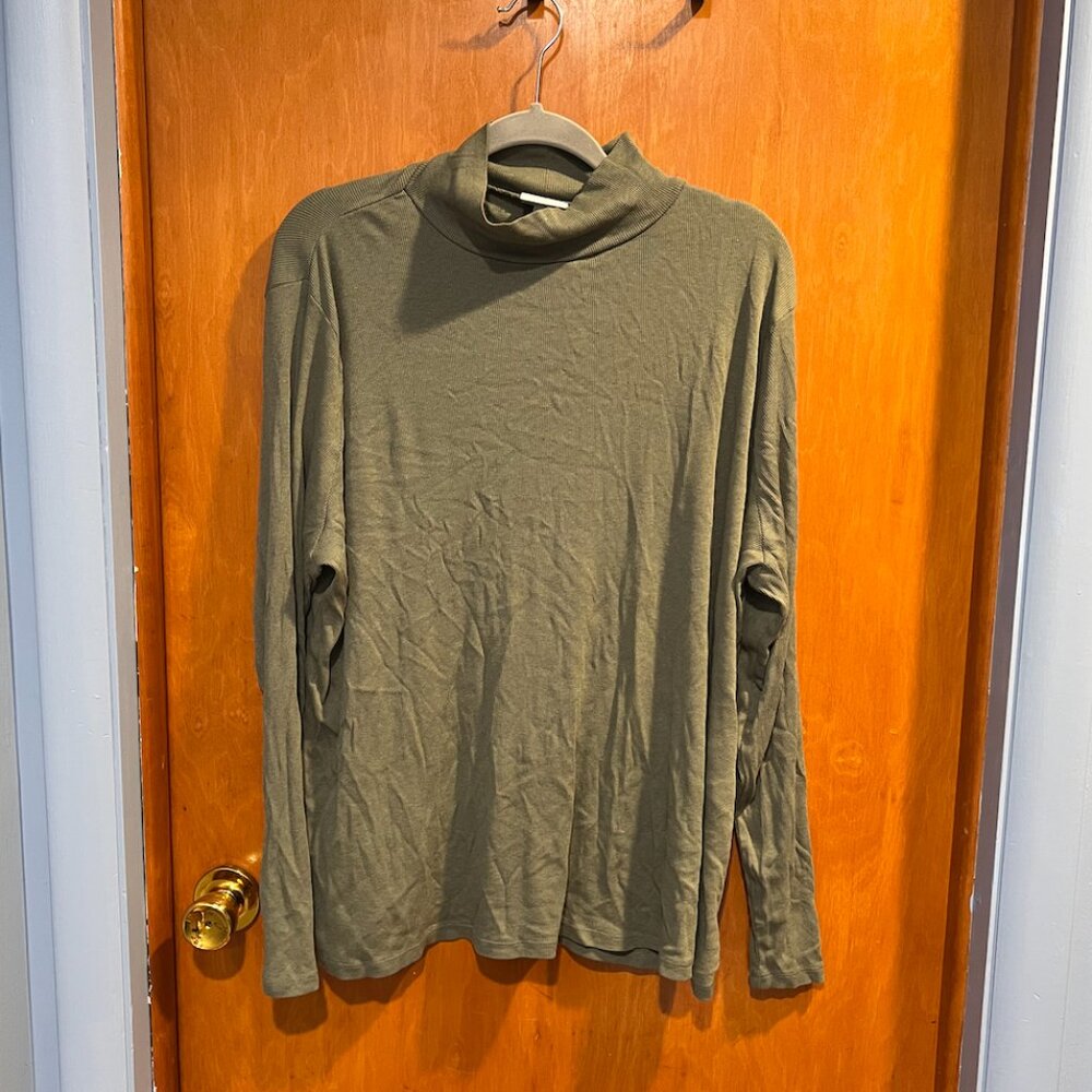 Ava & Viv Olive Green Ribbed Mock Neck Long Sleeve Top (2X)